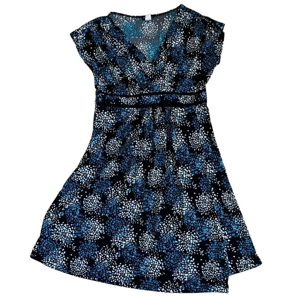 Perceptions Petite Women's Blue Abstract Mini Fit + Wrap Flare Dress Size Medium